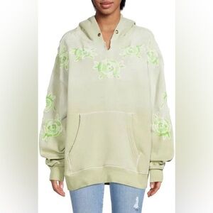 FREE PEOPLE Made Ombr​é Embroidered Hoodie Extra Small Green
